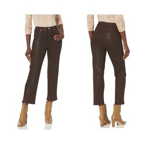 Hudson Jeans Remi High-Rise Straight in Coated Chicory Coffee Size 28